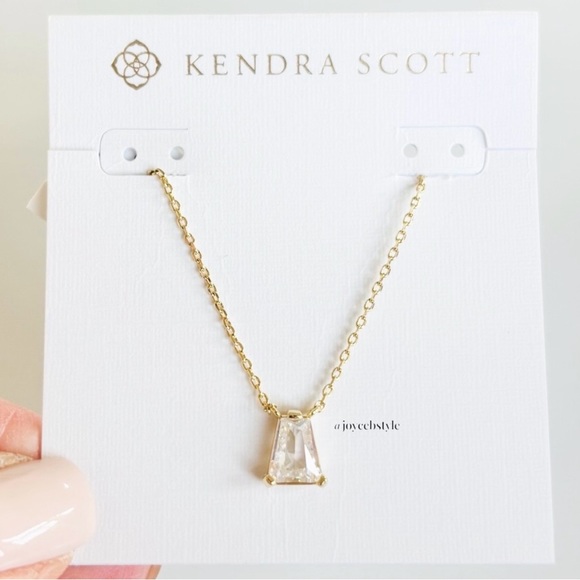 Kendra Scott Blair Gold Short Pendant Necklace in White CZ NWT - Picture 5 of 8